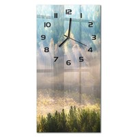 Glasuhr Rechteckig Hochformat Aus Glas Nebel Im Wald Schwarze Zeiger 30X60 Cm