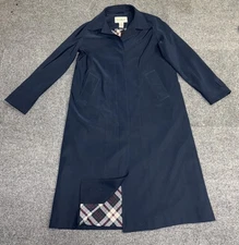 LL BEAN Women's Medium Reg Navy Blue Trench Plaid Lined Oversized Jacket Classic