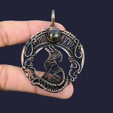 Fire Labradorite Copper Wire Wrapped Pendant Handcrafted Gift For Her 2.2"
