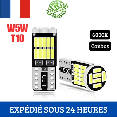 Ampoules LED W5W T10 Canbus Blanc 6000K Veilleuse Plaque Intérieur Auto Moto x2 - Photo 1/4