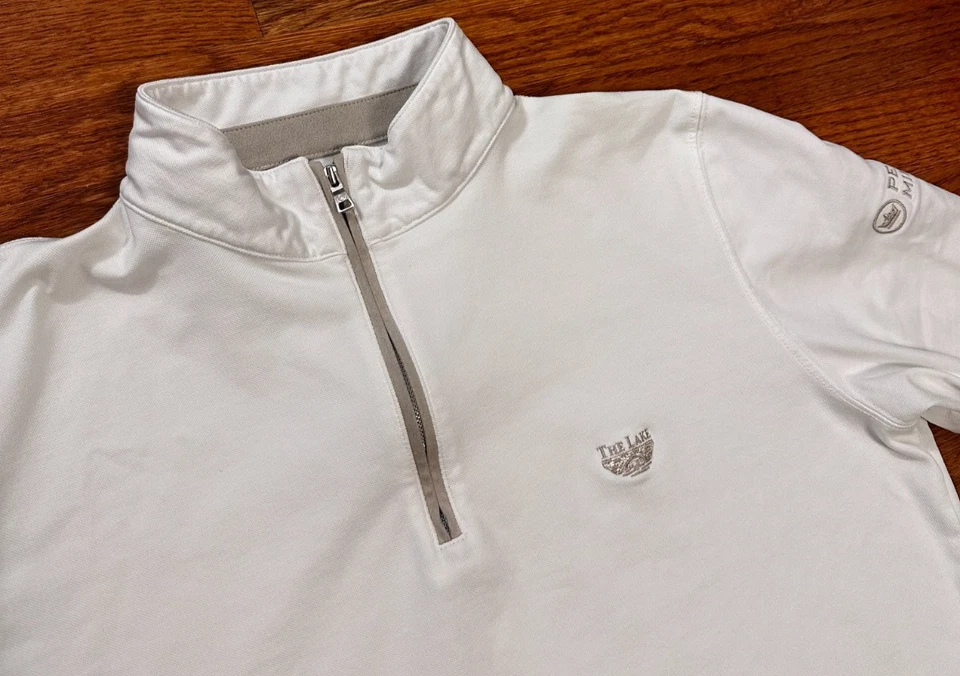 Peter Millar Crown Crafted 1/4 Zip Golf Pullover Shirt Mens Medium White Logo - Image 2 of 4