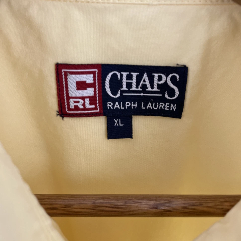 VTG Chaps Ralph Lauren Shirt Mens XL Yellow Short Sleeve Button Down Cotton * - Image 3 of 4