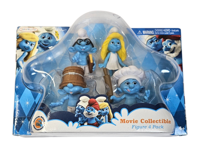THE SMURFS SMURFETTE, CLUMSY, BRAINY, BAKER SMURF FIGURE SET MOSC