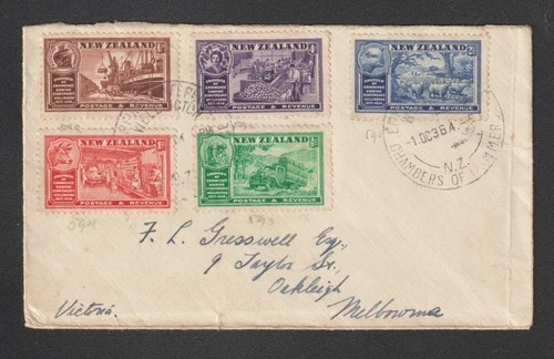 New Zealand 1936 FDC Cover Chamber Of Commerce Set To Melbourne Australia