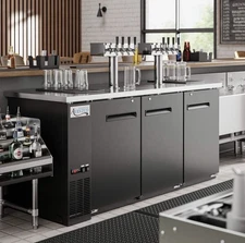 Black Kegerator / Beer Dispenser with 2 Quadruple Tap Towers (3) 1/2 Keg Capacit