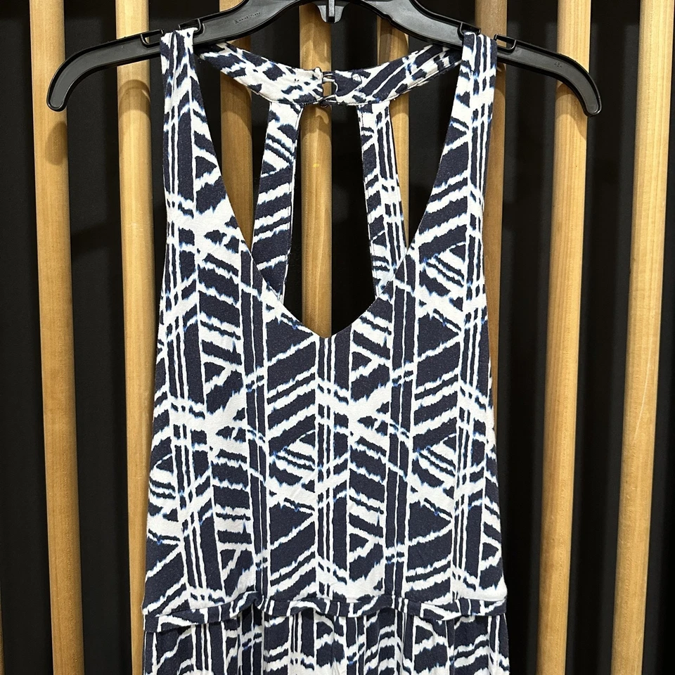 Maxi Vestido Tart Mujer Grande Azul Blanco Estampado Geométrico Sin Mangas Espalda Abierta Foto 3 de 4