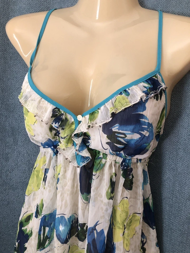 Gilly Hicks Sydney Babydoll Tank Top Size Small Sheer Floral Racer Back Ruffles - Image 3 of 4