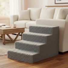 AKC 4-Step Pet Stairs   Non-Slip, Washable Steps for Small Dogs  Cats, Grey
