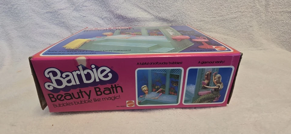 Juego Mattel 1975 vintage Barbie Beauty Bath caja original turquesa y rosa Foto 2 de 2