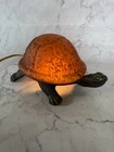 Vintage Turtle Lamp Amber Tiffany Style Glass Brass Base Tortoise Night Light
