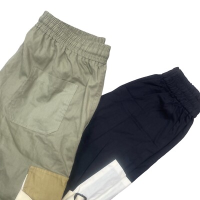 MNML  Large NEW w/ Tags Green Black Eclectic Paneled Strap Cargo Joggers