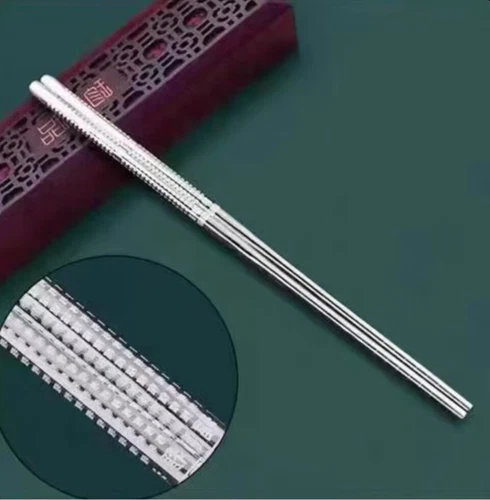 Pair Authentic Certified Solid 999Sterling Silver Chinese Chopsticks Tableware - Picture 3 of 5