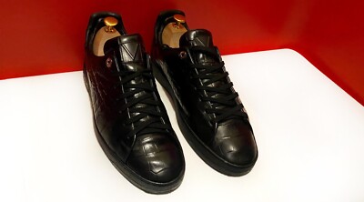 $1389 !! LOUIS VUITTON MEN BLACK CROCODILE LEATHER SHOES SNEAKERS