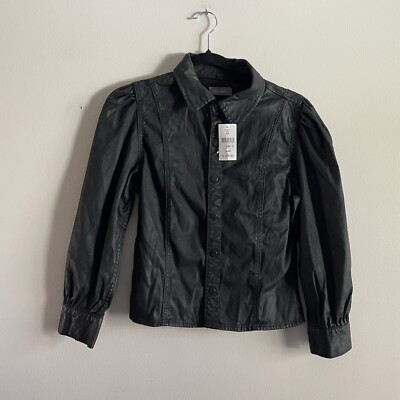 DL1961 Women S Black Medina Puff Sleeve Clarita Coated Button Up Jacket NWT