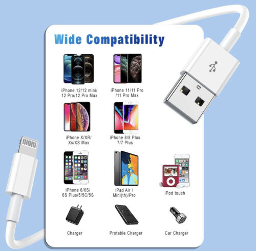 3-Pcs 6FT/10FTUSB Charger Cable Cord For Apple iPhone 7 8 X XR 11 12 13 Pro Max - Picture 2 of 3