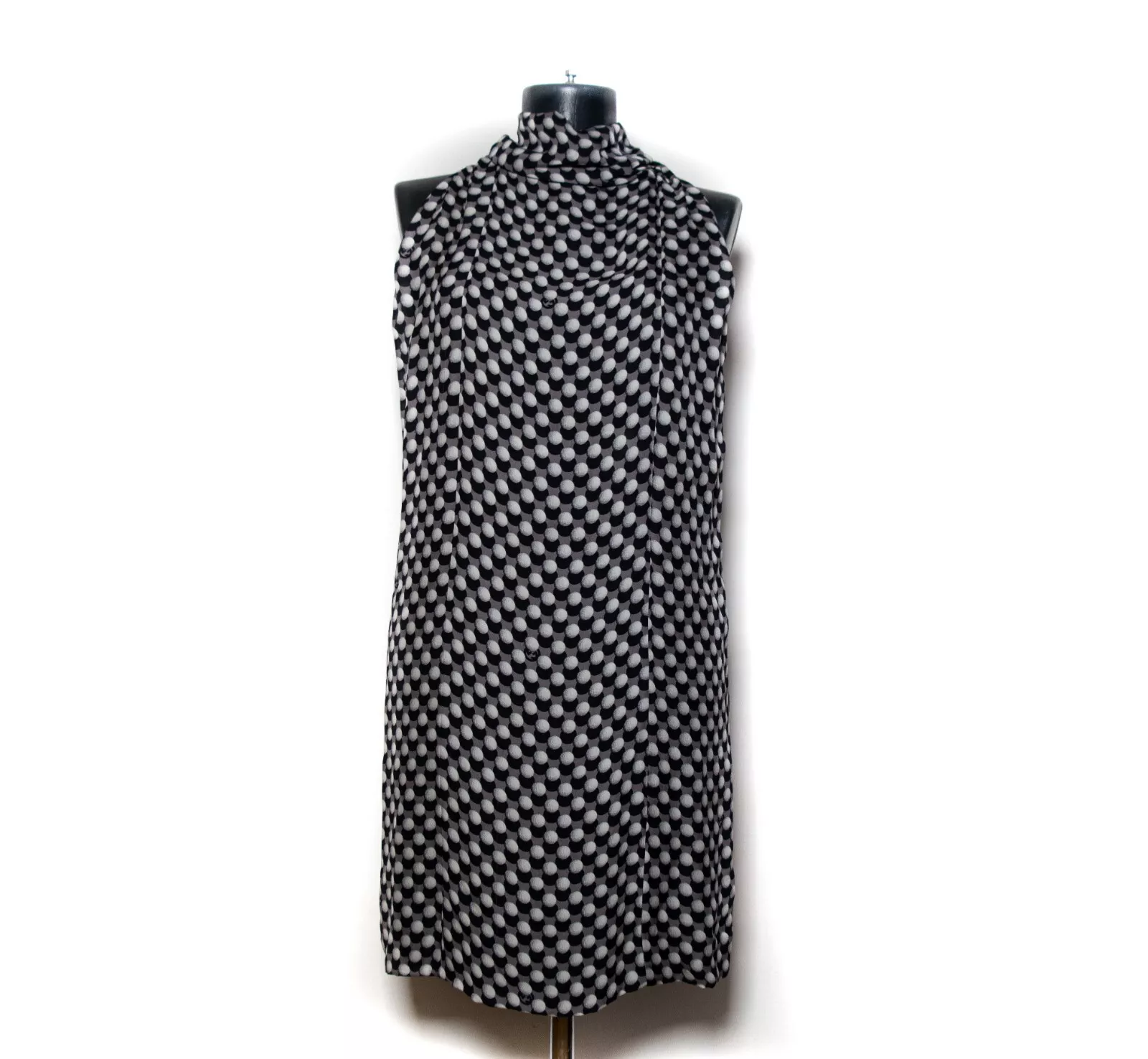 GUCCI soie balle de golf imprimé capot haut robe noir gris 38