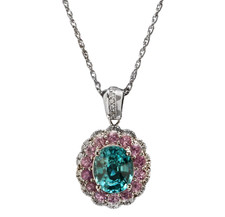 9.60Ct Natural Zircon, Sapphire Diamond 14K Solid White Gold Necklace