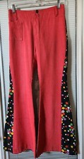 VINTAGE 60's- 70'S BELL BOTTOMS RED DENIM WITH INSET SIDES S/M