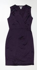 H&M Womens Purple Polyester Blend Sheath Size 6 V-Neck - Wrap Style