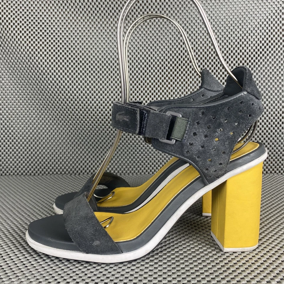 Lacoste Lonelle Heels Sandals Womens 7 Blue Yellow Strap Block Heel Open Toe - Image 2 of 4