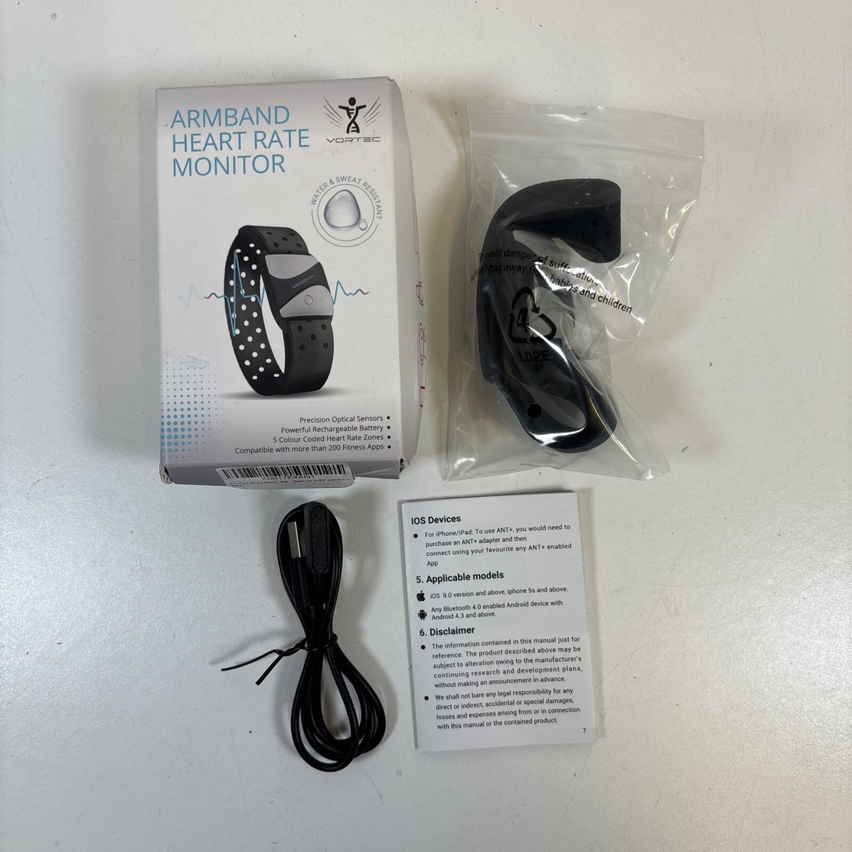 Vortec Bluetooth ANT+ Heart Rate Monitor Armband Works with 200+