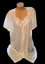 Kelly Reed Collection White Silky Long Embroidery Nylon Nightgown Robe L NOS