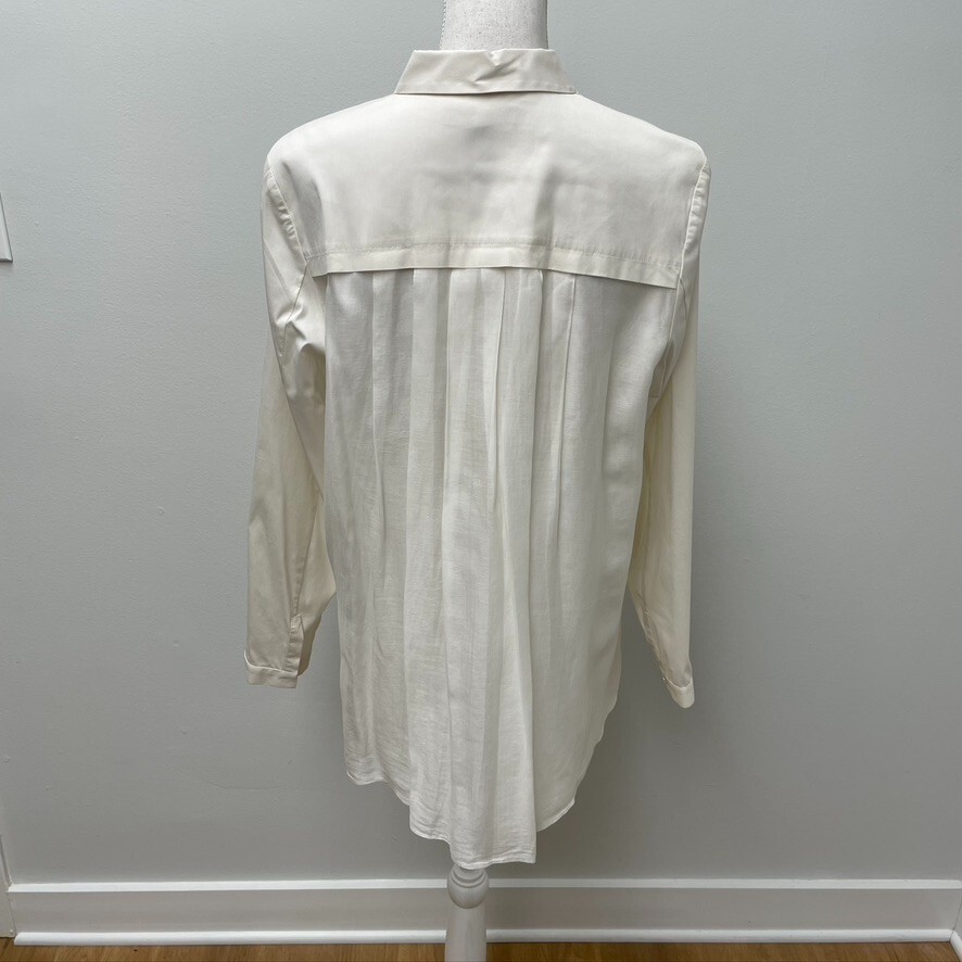 Lafayette 148 Button UP Blouse Top Womens 12 White Old Money Capsule Wardrobe