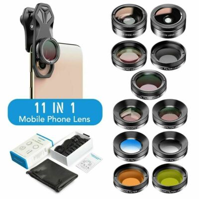APEXEL 11 in 1 Camera Phone Lens Kit Wide Angle Macro Full Color Grad Filter CPL