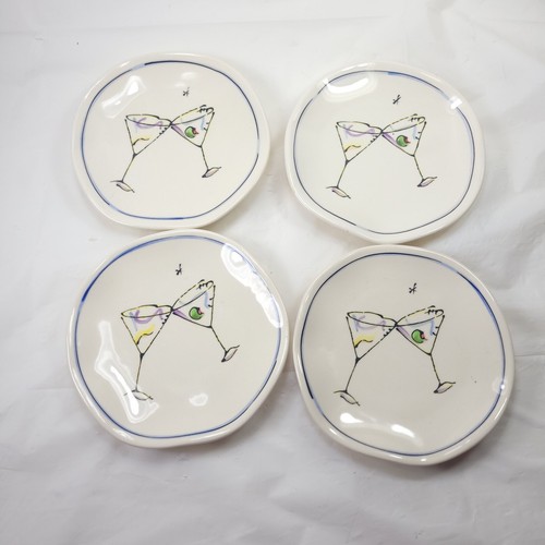 Julia Junkin Studio Baby Martini Glass Cocktail Dessert Ceramic Plates Set Of 4 - Picture 2 of 7
