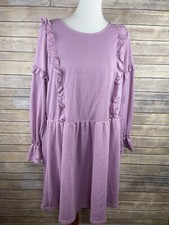 Junarose Plus Size 1X Above The Knee Dress Purple Ruffled Detail Boho Solid