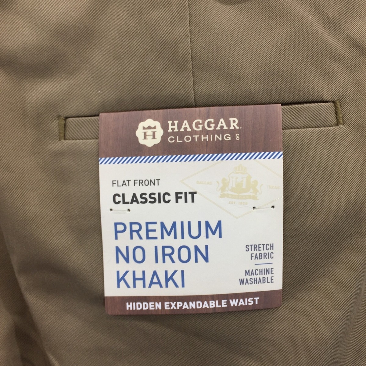 NWT Haggar Mens 34x29 Premium Khaki Classic Fit Flat Front Comfort