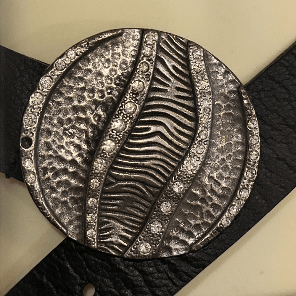 Chico\'s black leather skinny belt w/ hammered O-ring rhinestone clasp Chico main image 3