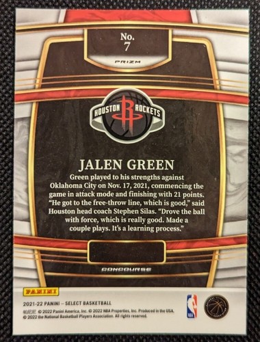 2021-22 Panini Select JALEN GREEN RC #7 Concourse Orange Flash Houston Rockets - Picture 2 of 2