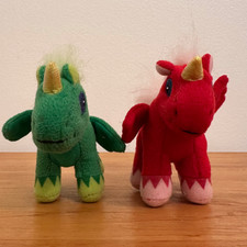 Two VTG Neopet Uni Plushies 4" Mini Stuffed Unicorns Plush 2004 McDonalds