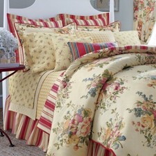 Ralph Lauren CHAPS DYLAN Yellow Red Floral Striped Duvet Set - King
