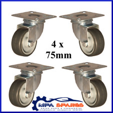 4 x 75mm HEAVY DUTY RUBBER CASTORS WITH SWIVEL PLATE - 70kg CAPACITY EACH