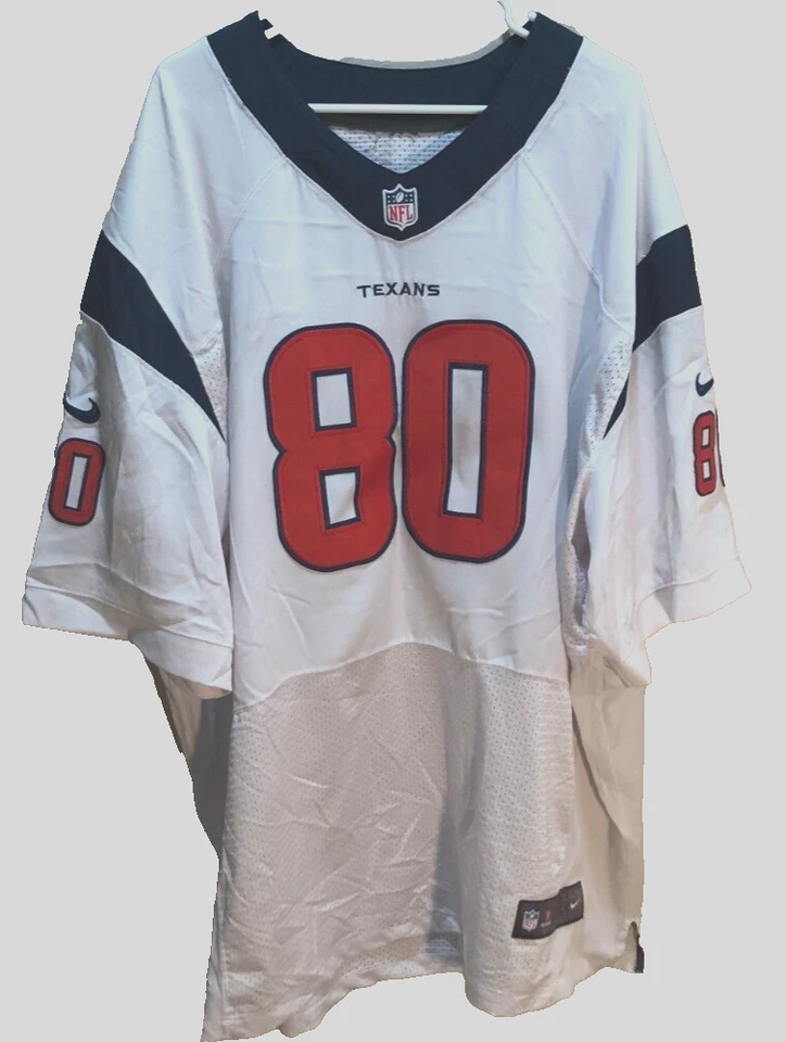 Camiseta deportiva blanca bordada Nike vintage de los Houston Texans Andre Johnson #80 60 de la NFL Foto 2 de 2