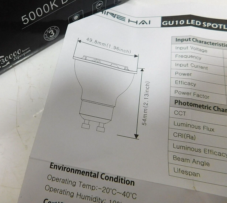 6 Bulbs Shine Hai GU10 LED Spotlight 5000K 5 Watts NEW - Image 3 of 4