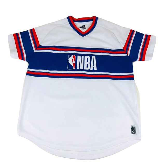 NBA Athletic V-Neck T-Shirt H32 Men LARGE White Blue Red LOGO Short Sleeve | eBay