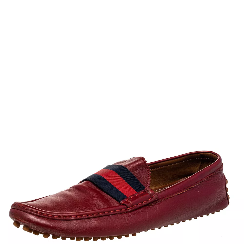 Mocassins à enfiler en cuir rouge toile Gucci taille 43,5