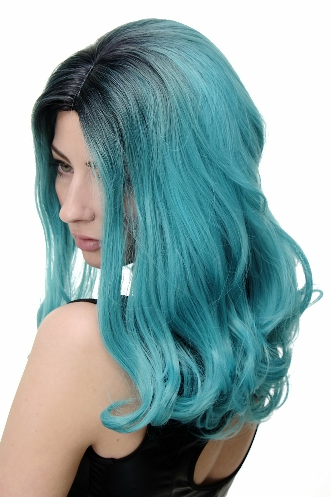 WIG ME UP-Parrucca Donna Cosplay Lunga Ombre hair Nero & Turchese Riga in me