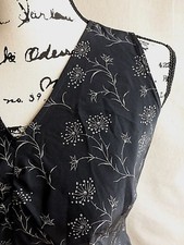 Banana Republic Women's Dress 4 Sleeveless Sheath 100% Silk V Neck Black Floral