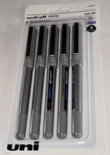 uni-ball Vision Rollerball Pens Fine Point 0.7mm Blue Ink - 5-Pack - Brand New!