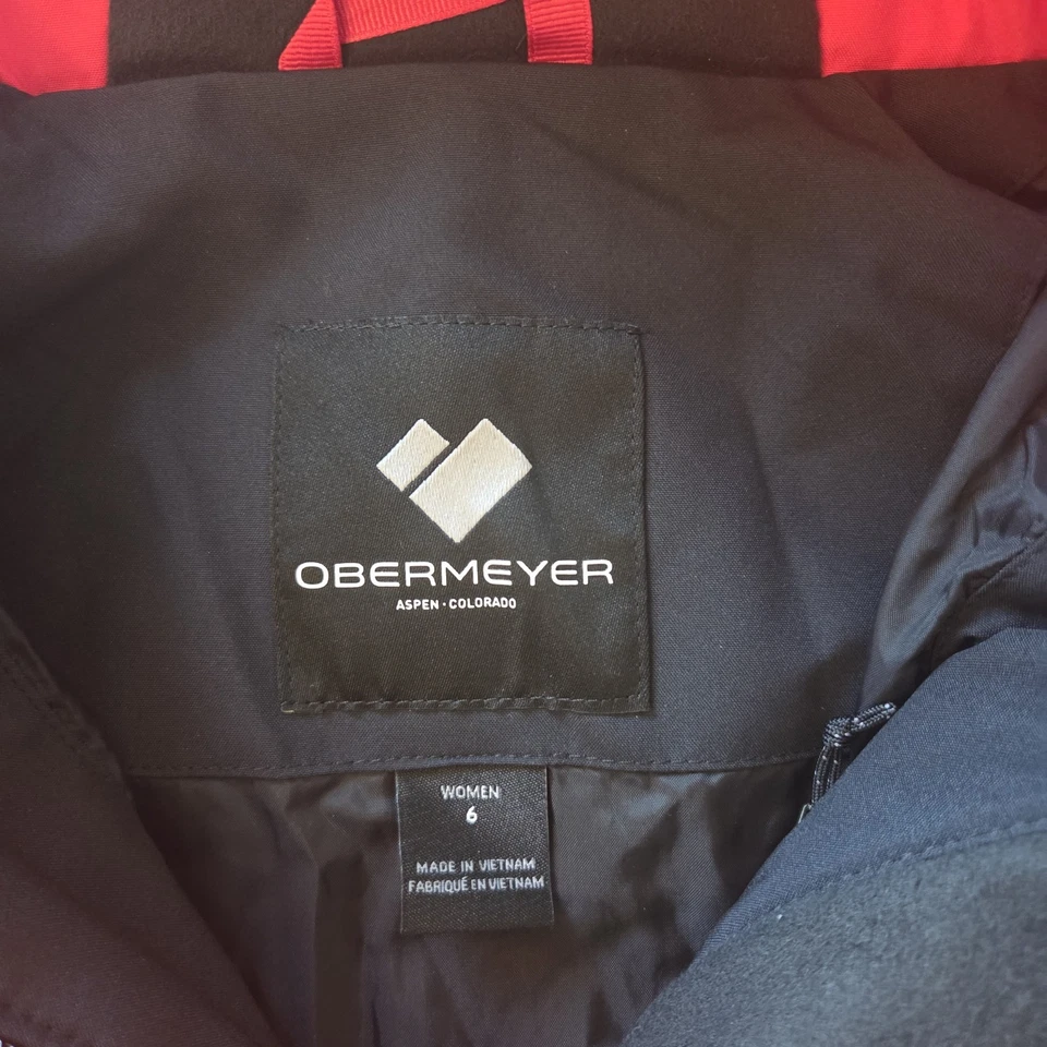 OBERMEYER Cosima Down Winter Ski Jacket Womens Size 6 Red Black Insulated Hooded - Image 4 of 4