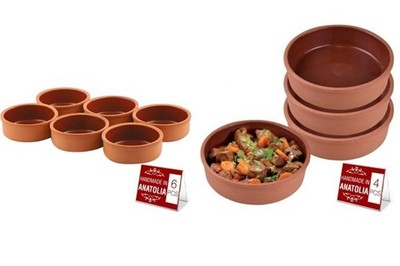Hakan Clay Bowl Set of 10 (6 Small and 4 Large) Terracotta Bowls Glazed Inside
