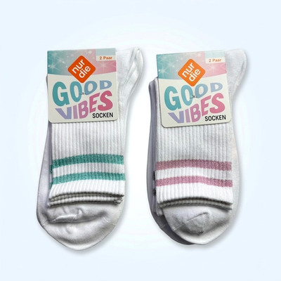 Sportsocken Damen  Socken Nur Die 2 Paar Sport Good Vibes Glitzer v. Größen