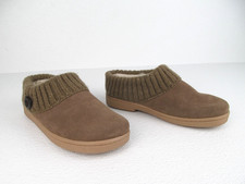 Clarks Clog Slippers Olive Brown Suede Leather Sweater Women's Size 9