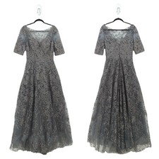 Montage Mon Cheri Women 8 Gown Charcoal Gray 219976 Evening Lace Mother of Bride