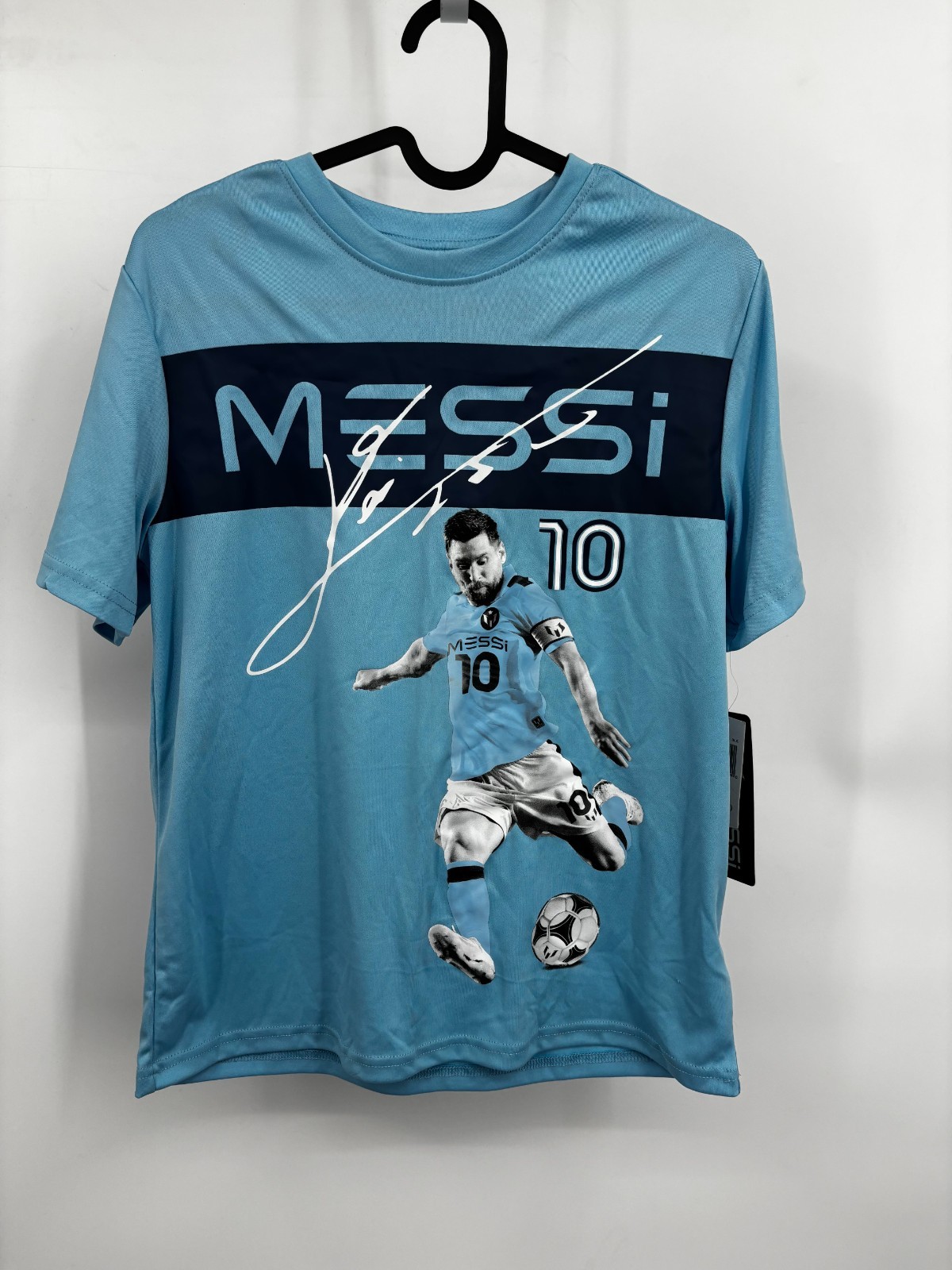 Messi Collection Youth Boys T-Shirt Light Blue Graphic Crew Neck Size M(10/12)
