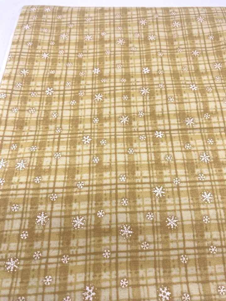 Debbie Mumm Fabric Christmas Winter Plaid Snowflake Tan Beige Primitive 2 Yds - Image 3 of 4